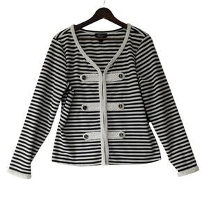 Katherine New York Black White Stripe Anchor Nautical Long Sleeve Blazer Size XL